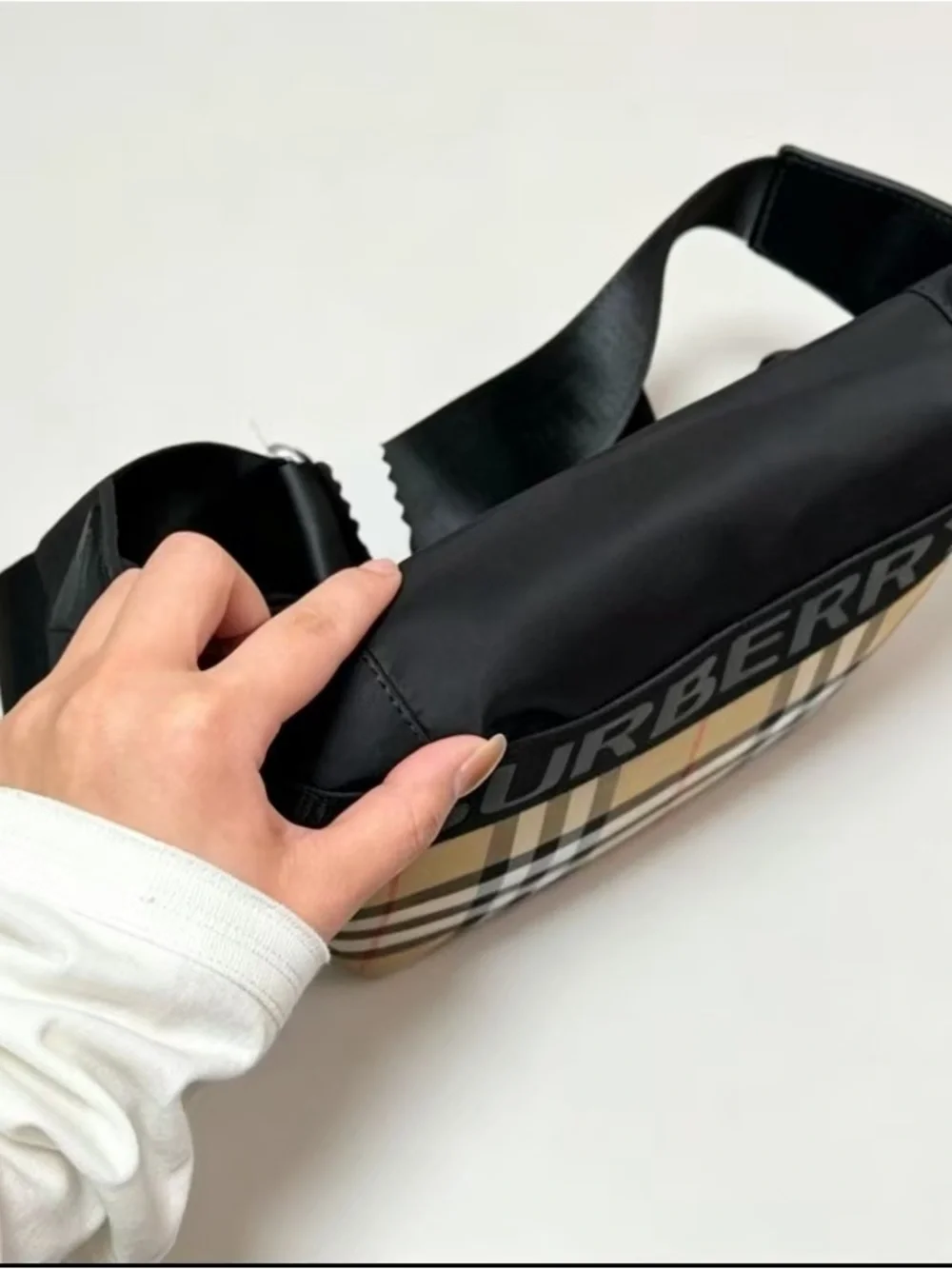 Burberryy Black & Beige Checked Belt Bag